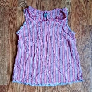 FALLS CREEK Pink Striped Sleeveless Blouse - Frayed Edge - Size Medium